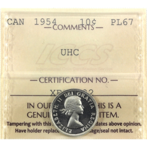 10-cent 1954 ICCS PL67 Ultra Heavy Cameo 