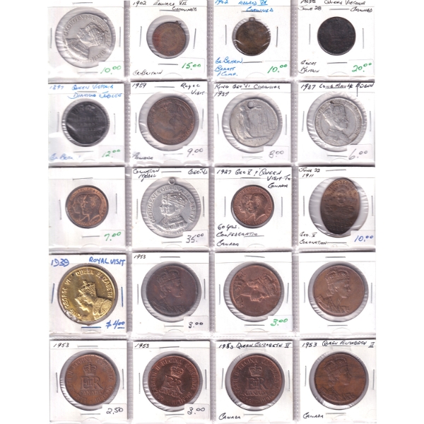 Group Lot of 20x 1838-1953 Royalty Tokens & Medals in a 20-Pocket Sheet