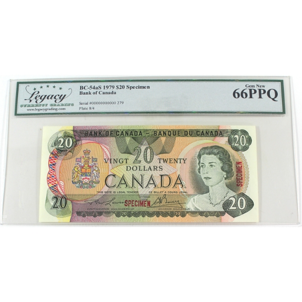BC-54aS 1979 $20 SPECIMEN Legacy GEM UNC66 PPQ Lawson-Bouey SN: 00000000000 279