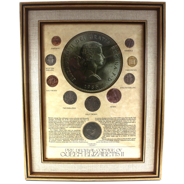 Pre-Decimal Coinage of Queen Elizabeth II 10-Coin Set in Wooden Frame