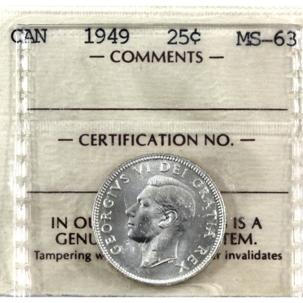 25-cent 1949 ICCS MS63