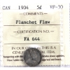 5-cent 1904 ICCS VF30 with Planchet Flaw Error