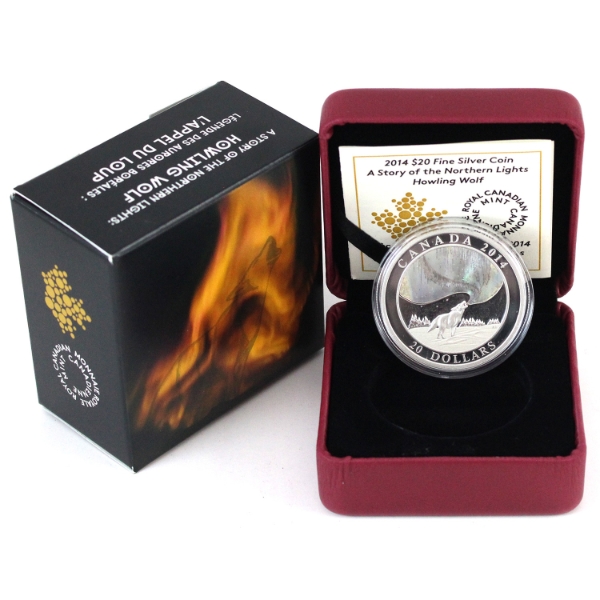 2014 $20 A Story of the Northern Lights: Howling Wolf Fine Silver Hologram Coin (Tax Exempt)