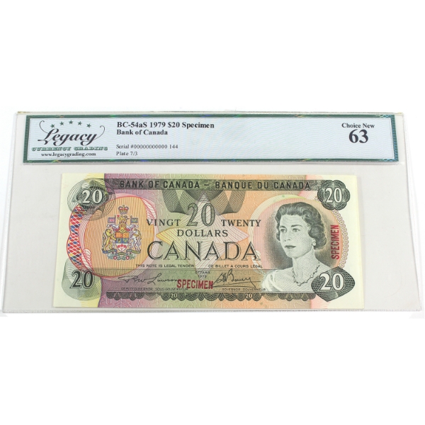 BC-54aS 1979 $20 SPECIMEN Legacy CUNC63 Lawson-Bouey SN: 00000000000 #144