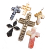 Image 2 : Estate Lot Vintage Stone/Glass Cross Pendant Collection. 6pcs