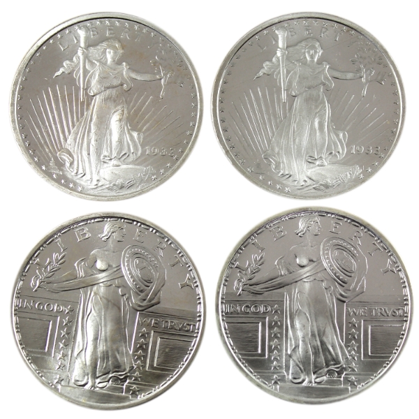4x 1oz Golden State Mint Standing Liberty & Saint Gaudens .999 Fine Silver Rounds. 4pcs. 