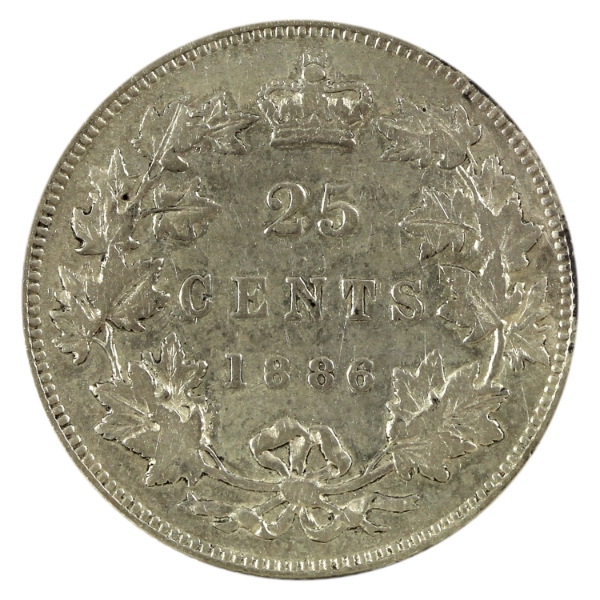 25-cent 1886 Normal 6 Obv 5 SBE VF-EF