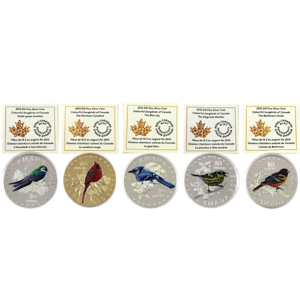 2015 $10 Colourful Songbirds of Canada 5-Coin Fine Silver Set (Tax Exempt)