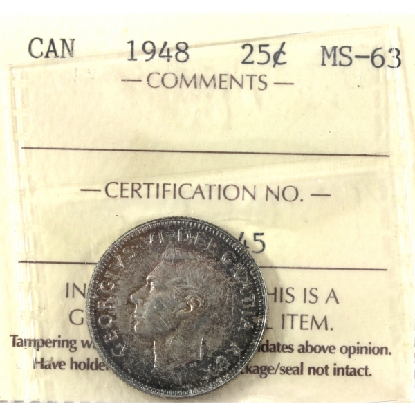 25-cent 1948 ICCS MS63