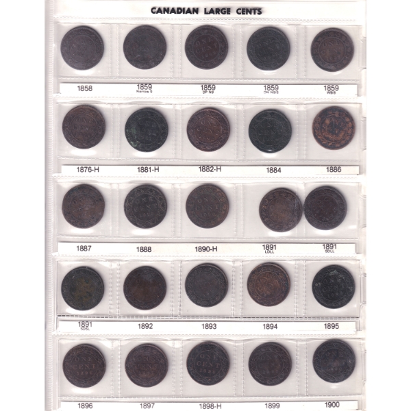 Canada Large Cents 1858-1920 Collection in Uni-Safe Album. 47pcs