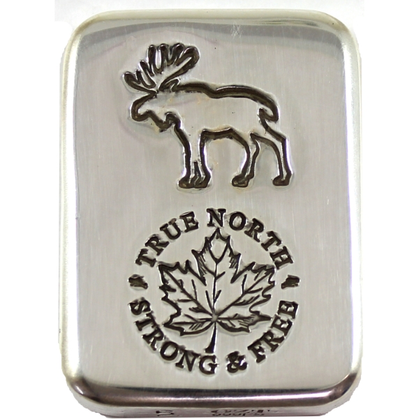 5oz Rocky Shore Silver Co. Moose, True North, Strong & Free .999 Fine Silver Bar (Tax Exempt)