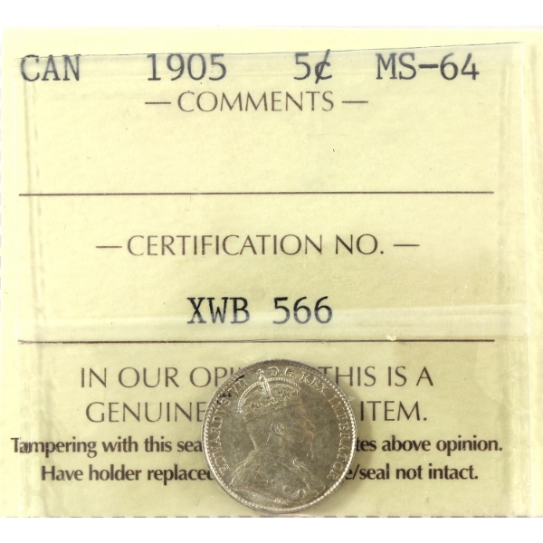 5-cent 1905 ICCS MS64