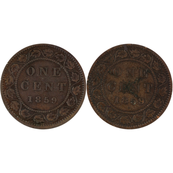 1-cent 1859 & 1859 9/8 Ungraded. 2pcs.