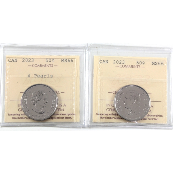 50-cent 2023 KCIII & 4 pearls QEII ICCS MS66. 2pcs