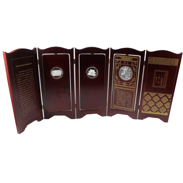 China Famous Shandong Commemorative Silver Plated Medallion Set in Folding Display Case