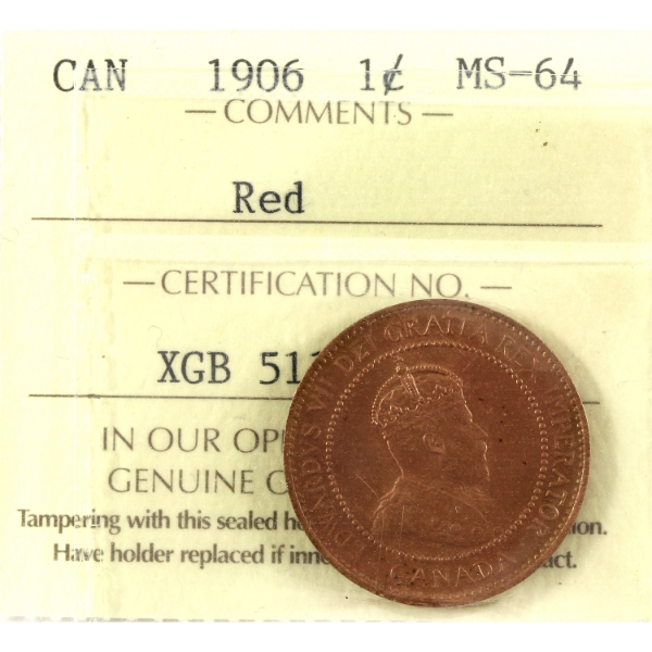 1-cent 1906 ICCS MS64 Red 