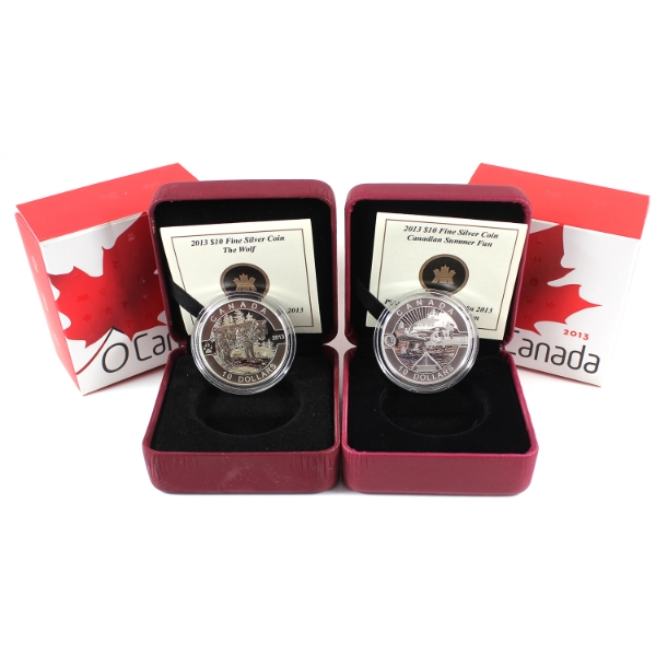 Group Lot of 2013 $10 O Canada 1/2oz .9999 Fine Silver Coins. 2pcs. (Tax Exempt)