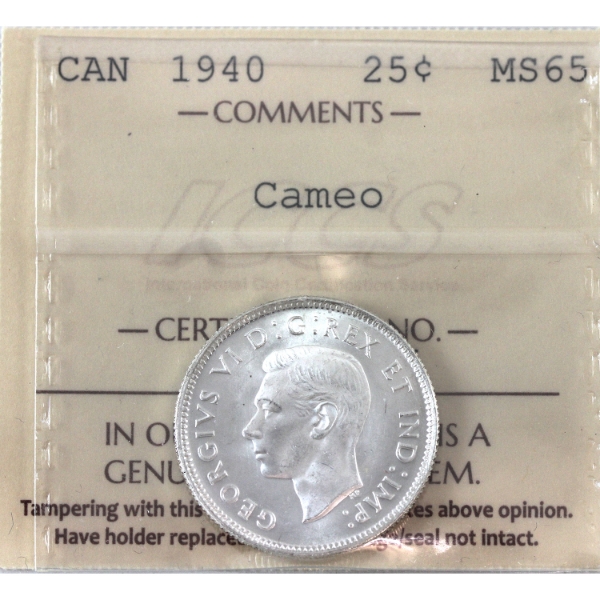 25-cent 1940 ICCS MS65 Cameo