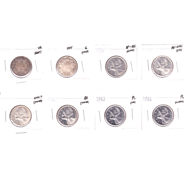 25-cent 1936-1964 Bulk Collection in 8-Pocket Sheet G to PL. 8pcs