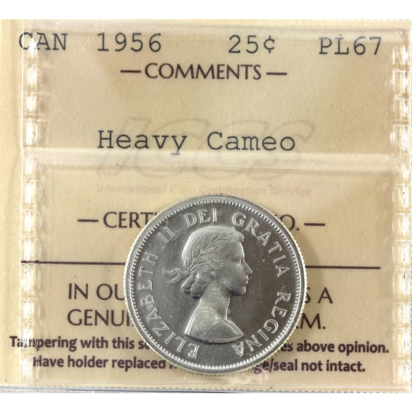 25-cent 1956 ICCS PL67 Heavy Cameo
