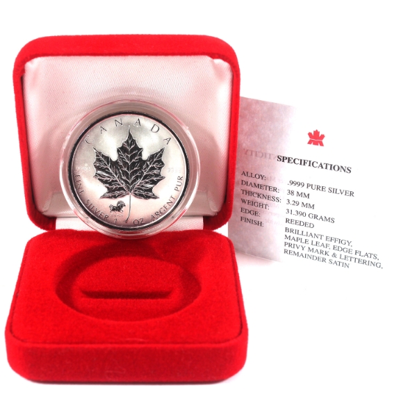 2002 $5 SML w/ Horse Privy Mark .9999 Fine Silver in Red Velvet Case w/ COA (Tax Exempt)