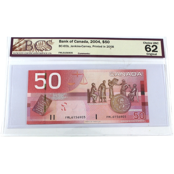 BC-65b 2004 $50 BCS CUNC62 Original Jenkins-Carney Printed in 2008 SN: FML6156905