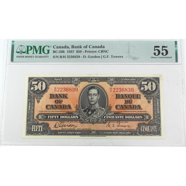 BC-26b 1937 $50 PMG AU55 Gordon-Towers SN: B/H2236839