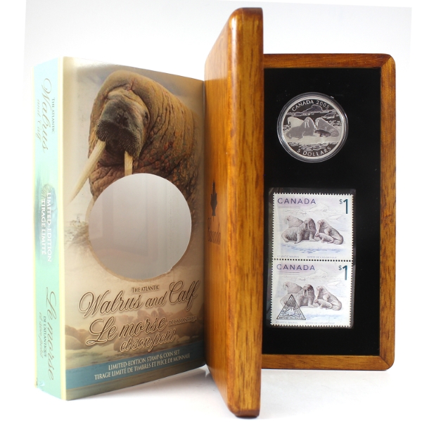2005 $5 Walrus & Calf Coin and Stamp Set (Tax Exempt)