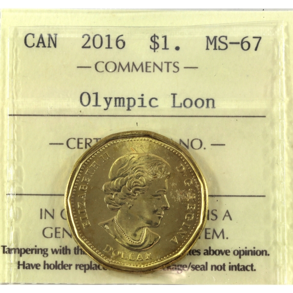 Loon $1 2016 Olympic Loon ICCS MS67