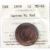 Image 1 : 1-cent 1859 Narrow 9 ICCS MS64 Red. Deep Cherry Red with Glowing Rose-Gold Lustre