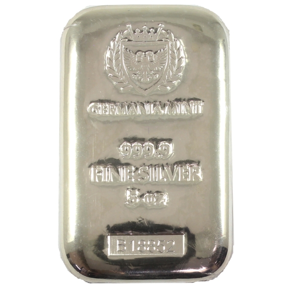 5oz Germania Mint .999 Fine Silver Bar (Tax Exempt)