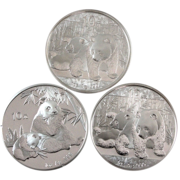 3x 1oz China 2007 & 2x 2010  10 Yuan Silver Panda .999 Fine Coins. 3pcs. (Tax Exempt)