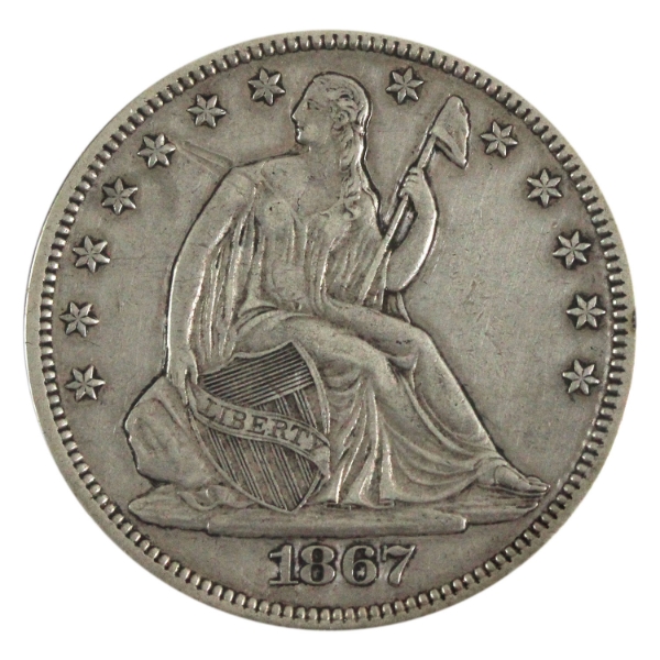 USA Silver 1867 Seated Liberty Half Dollar Extra Fine (Mark on Obverse)