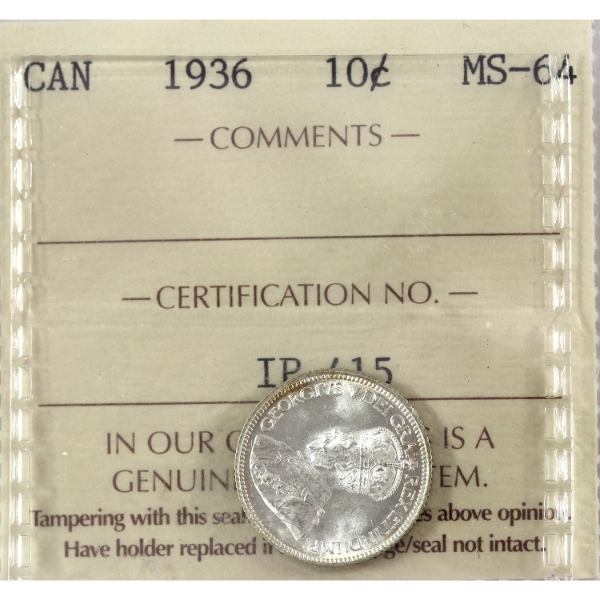 10-cent 1936 ICCS MS64