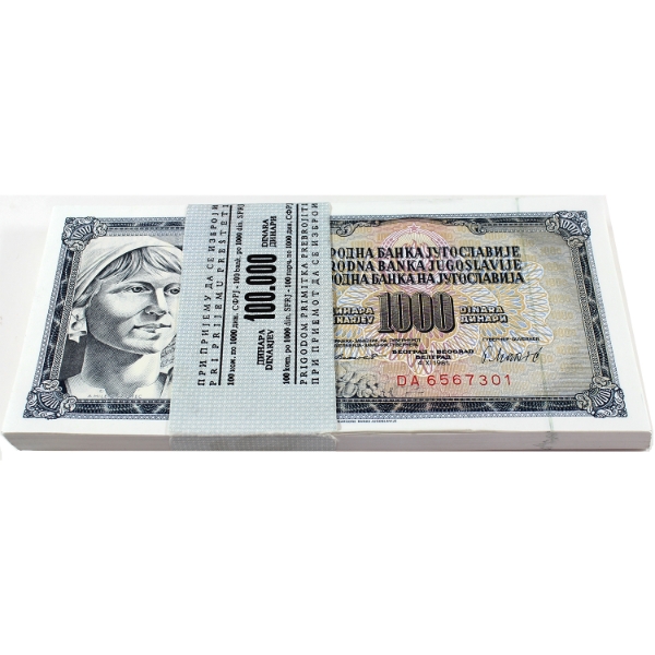 Yugoslavia 1000 Dinara 1981 Bundle of Banknotes. 100pcs.