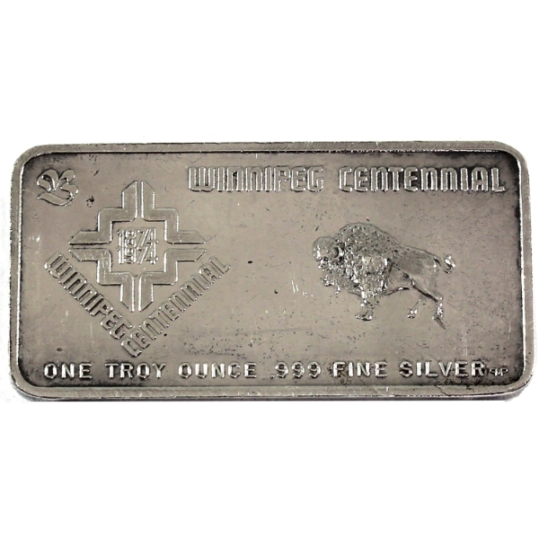 1oz Hudson's Bay Company 1974 Winnipeg Centennial .999 Pressed Silver Bar, SN: 01107 *Scarce!*
