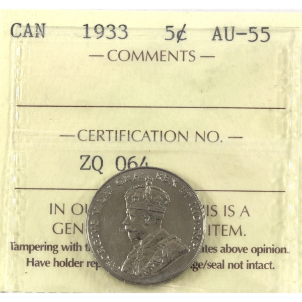 5-cent 1933 ICCS AU55