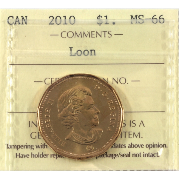 Loon $1 2010 Small Beads ICCS MS66