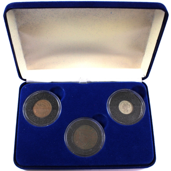 USA 1822-1866 3-Coin Set in Blue Velvet Case