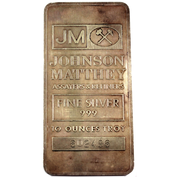10oz JM Johnson Matthey .999 Fine Silver Bar (Tax Exempt)