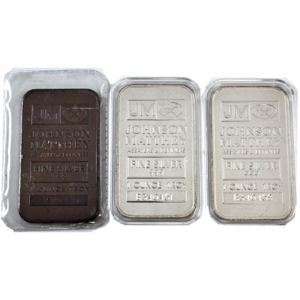 1oz JM Johnson Matthey .999 Silver Bar. 3pcs. (Tax Exempt)