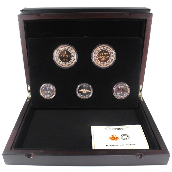 2017 Legacy of the Penny Fine Silver 5-coin Set w/ Selective Rose Gold Plating (Tax Exempt)