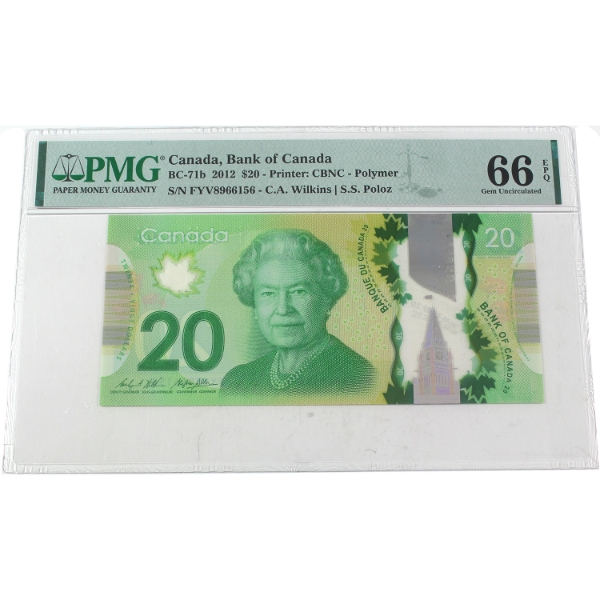 BC-71b 2012 $20 PMG GEM UNC66 EPQ Wilkins-Poloz SN: FYV8966156