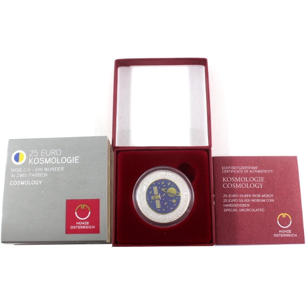 Austria Silver 2015 25 Euro Cosmology .900 Fine Silver & Niobium Coin