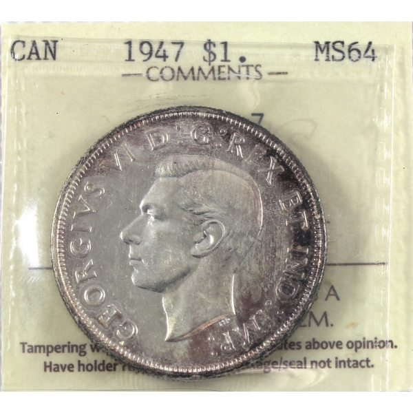 Silver $1 1947 Blunt 7 ICCS MS64 