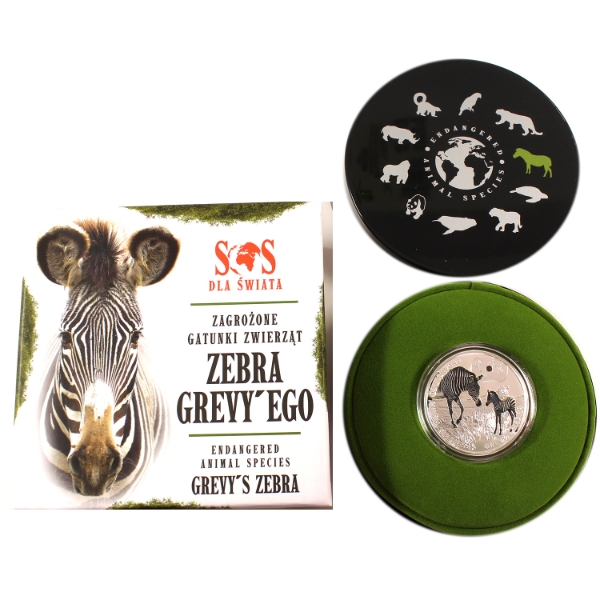 Niue Silver 2014 $1 SOS Endangered Animal Species- Grevy's Zebra 1/2oz .999 Fine Silver Coin