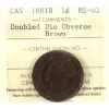 Image 1 : 1-cent 1881H Doubled Die Obverse ICCS MS60 Brown