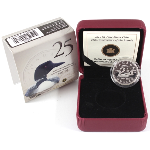 2012 $1 25th Anniversary of the Loonie 7.89g .9999 Fine Silver Coin (No Tax)