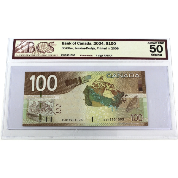 RADAR BC-66a-i 2004 $100 4-Digit RADAR BCS AU50 Original Jenkins-Dodge SN: EJK3901093