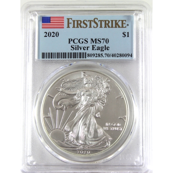 USA Silver 2020 $1 Silver Eagle PCGS MS70 First Strikes (Tax Exempt)